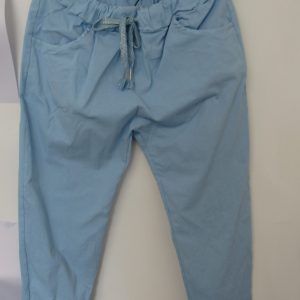NEW Ladies Pale Blue Stretchy Crinkle Magic Trousers One Size Fits 10 12 14 16 18 Size 1 NON RETURNABLE