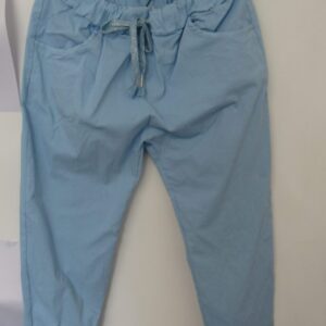 NEW Ladies Pale Blue Stretchy Crinkle Magic Trousers One Size Fits 10 12 14 16 18 Size 1 NON RETURNABLE