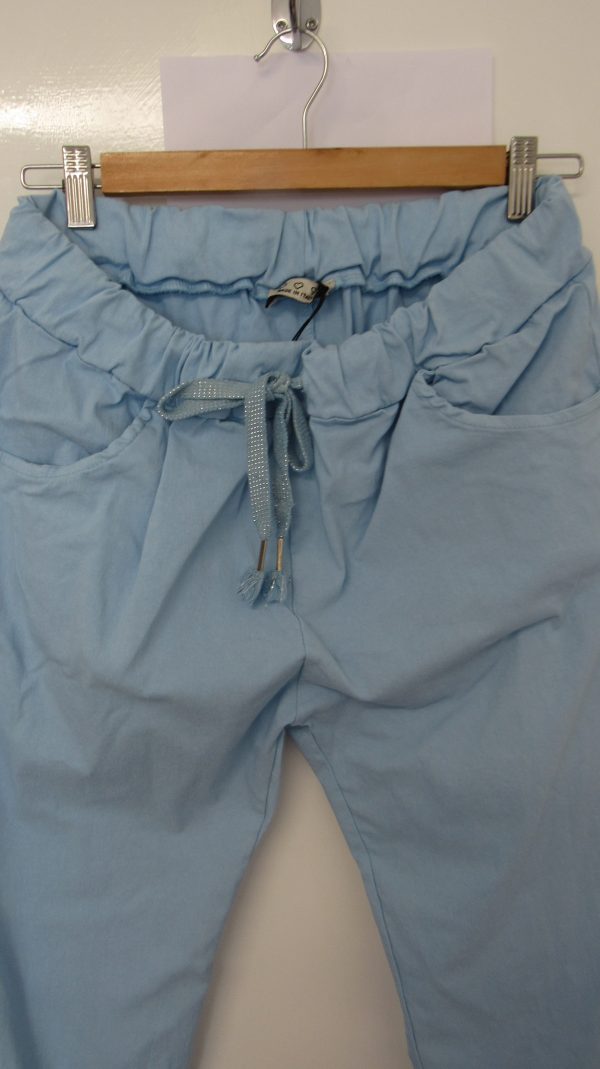 NEW Ladies Pale Blue Stretchy Crinkle Magic Trousers One Size Fits 10 12 14 16 18 Size 1 NON RETURNABLE - Image 3