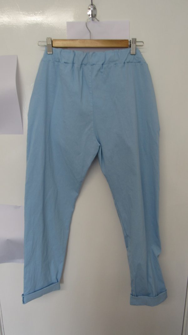 NEW Ladies Pale Blue Stretchy Crinkle Magic Trousers One Size Fits 10 12 14 16 18 Size 1 NON RETURNABLE - Image 6