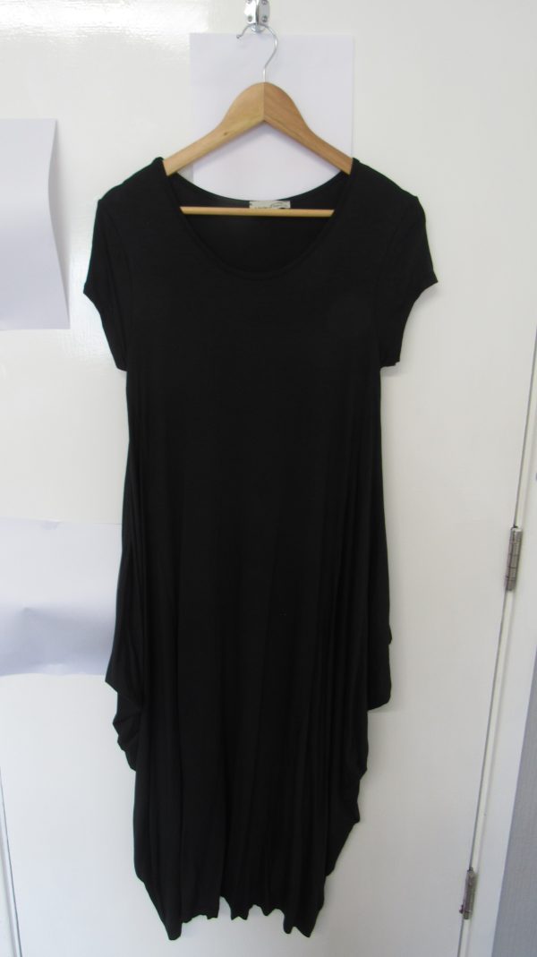 Italian Black Plain Cap Sleeve Jersey Dress One size fits sizes 12 14 16 18 20