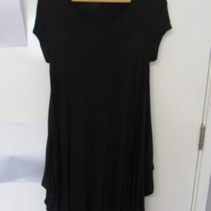 Italian Black Plain Cap Sleeve Jersey Dress One size fits sizes 12 14 16 18 20