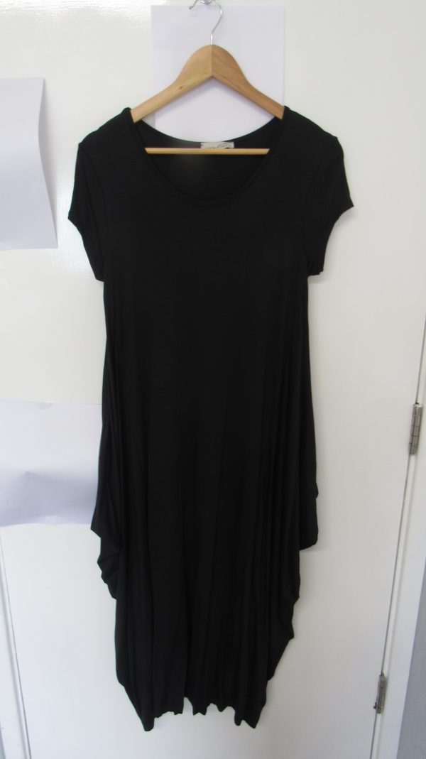 Italian Black Plain Cap Sleeve Jersey Dress One size fits sizes 12 14 16 18 20 - Image 2