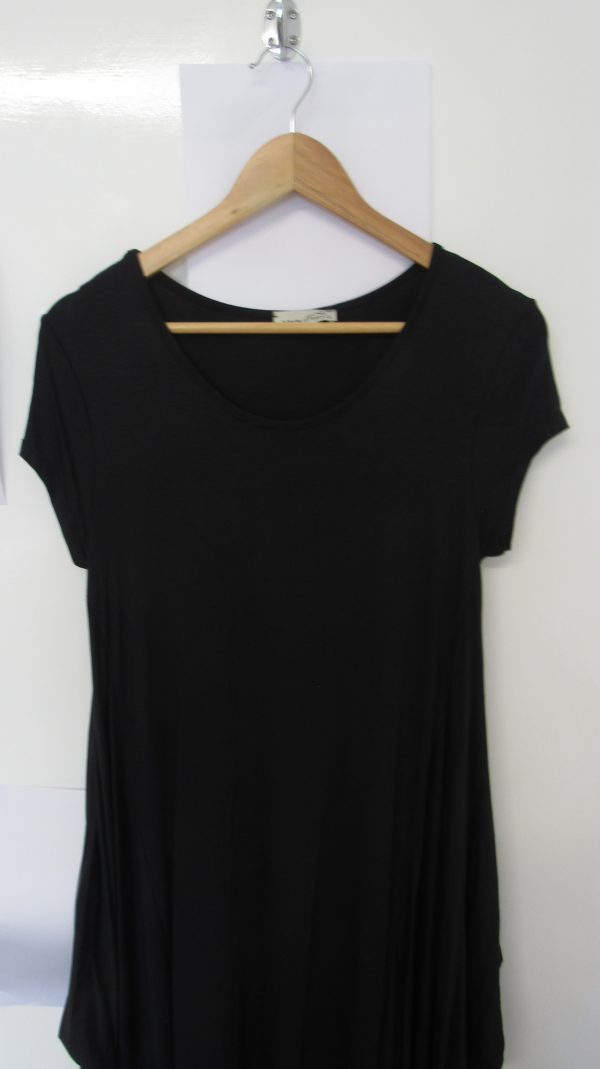 Italian Black Plain Cap Sleeve Jersey Dress One size fits sizes 12 14 16 18 20 - Image 3