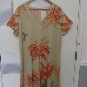 New Ladies Beige Palm Tree Dress One Size fits sizes 14 16 18 20 NON RETURNABLE