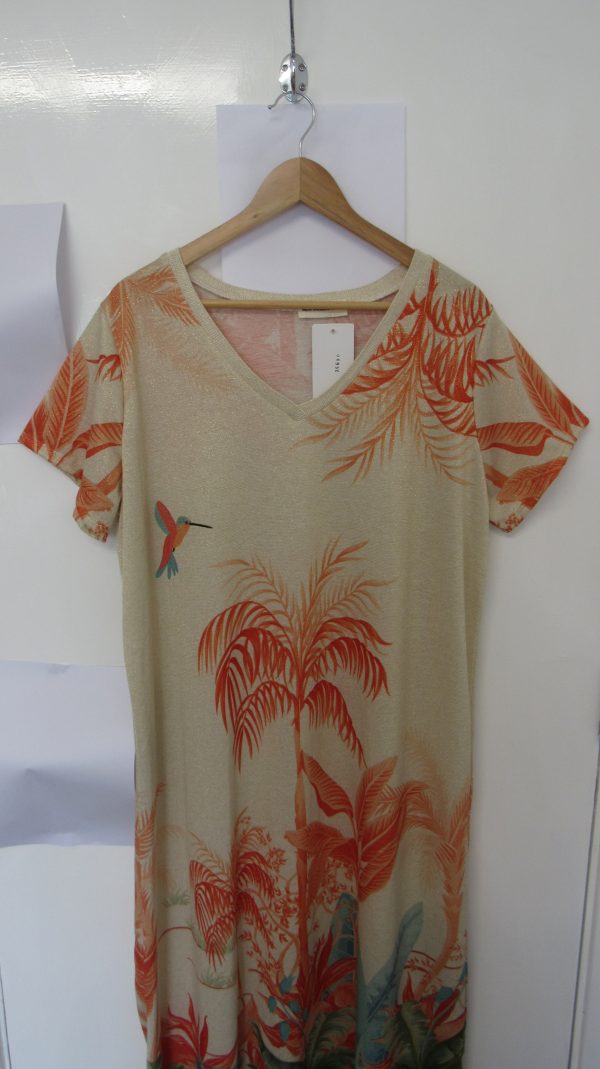 New Ladies Beige Palm Tree Dress One Size fits sizes 14 16 18 20 NON RETURNABLE - Image 3
