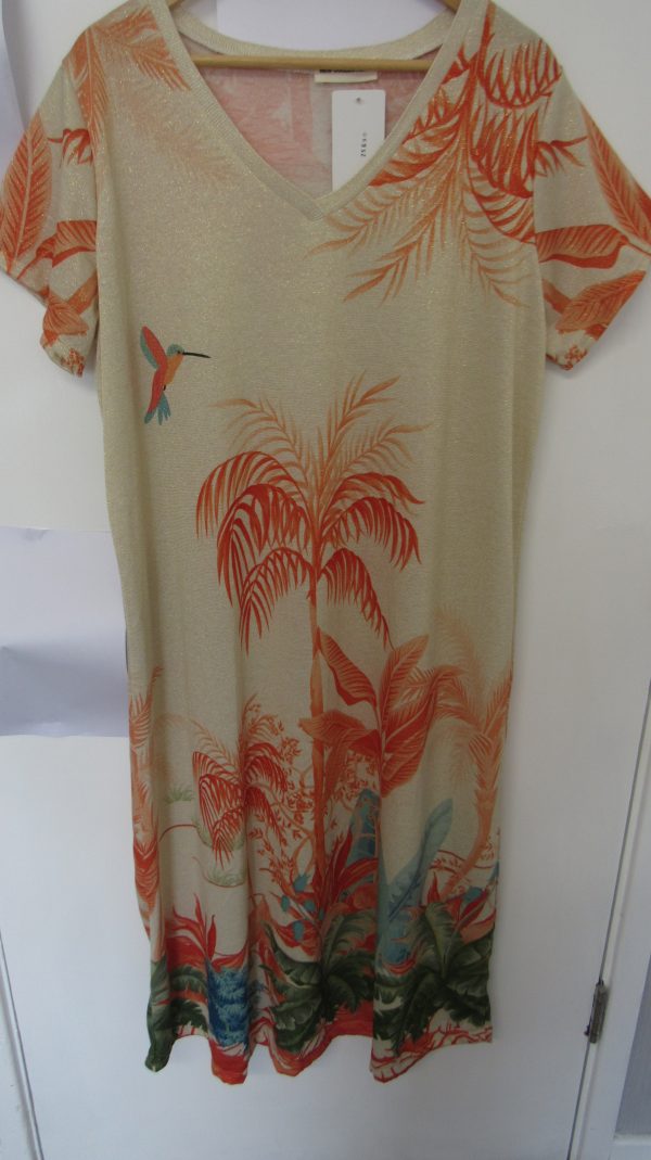 New Ladies Beige Palm Tree Dress One Size fits sizes 14 16 18 20 NON RETURNABLE - Image 4