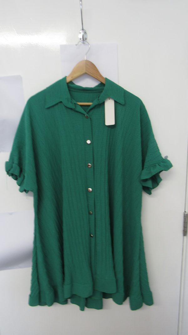 New Ladies Green Plus Size Button Down Shirt One Size fits 18 20 22 24