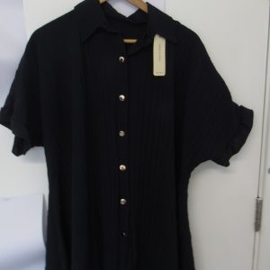New Ladies Navy Blue Plus Size Button Down Shirt One Size fits 18 20 22 24