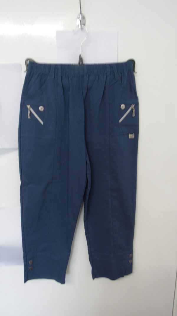 Cherry Berry Indigo Blue 3/4 length stretchy trousers Size T3 UK 12