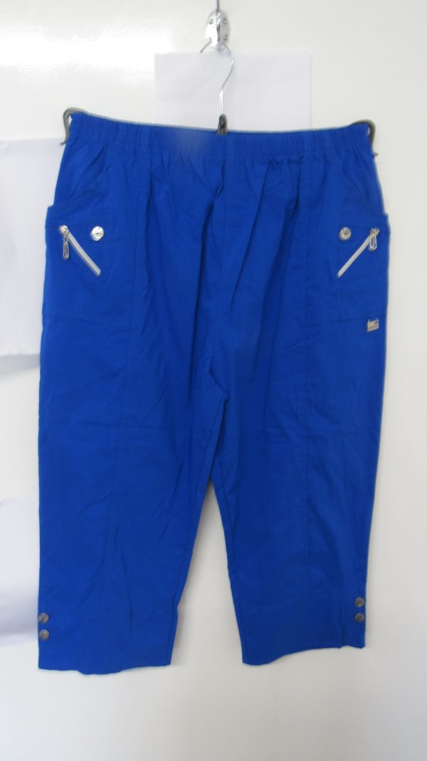 Cherry Berry Royal Blue 3/4 length stretchy trousers Size T9 UK 24