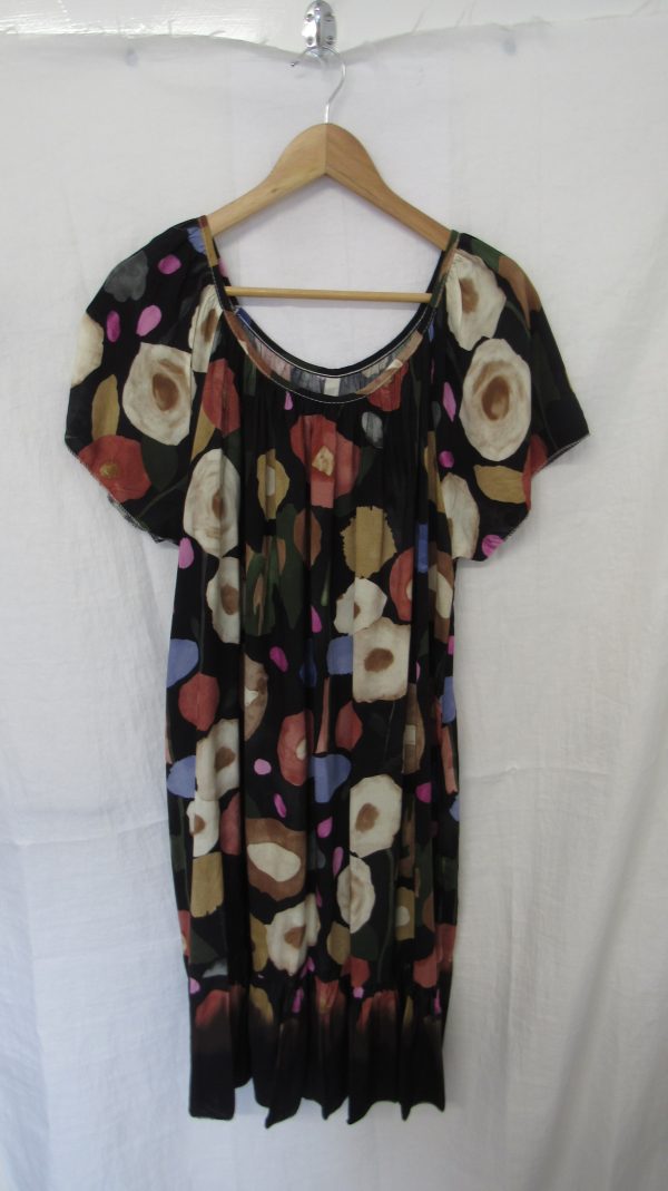 New Ladies Black with Khaki Floral Dress One Size fits sizes 18 20 22