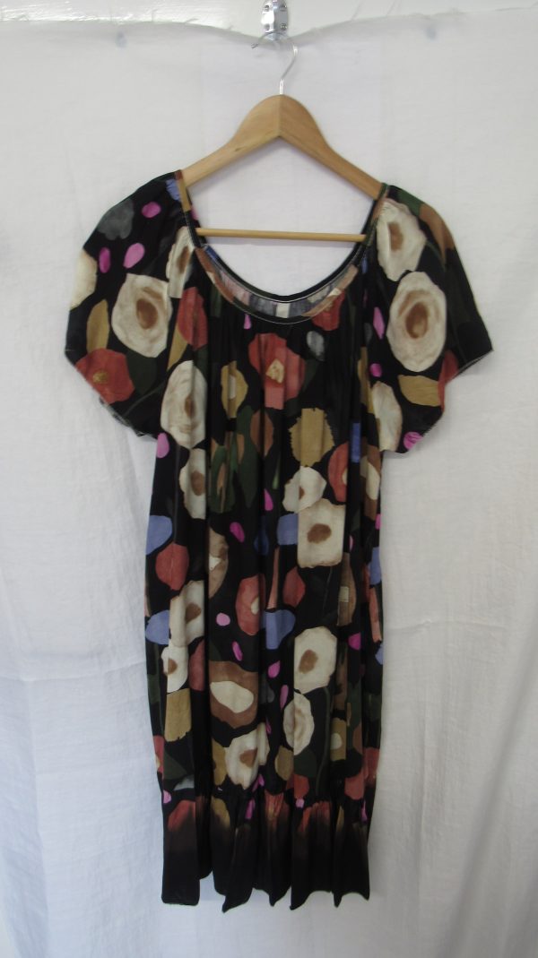 New Ladies Black with Khaki Floral Dress One Size fits sizes 18 20 22 - Image 2