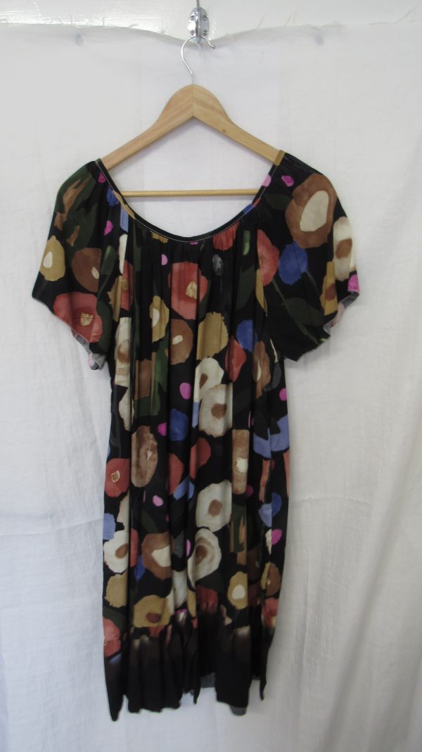 New Ladies Black with Khaki Floral Dress One Size fits sizes 18 20 22 - Image 5