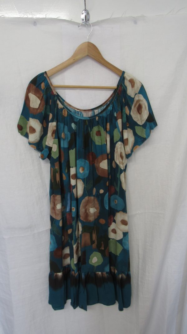 New Ladies Teal Floral Dress One Size fits sizes 18 20 22 NON RETURNABLE
