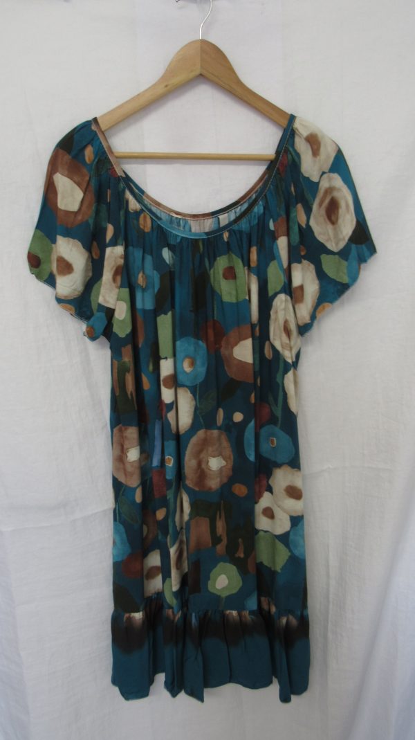New Ladies Teal Floral Dress One Size fits sizes 18 20 22 NON RETURNABLE - Image 2