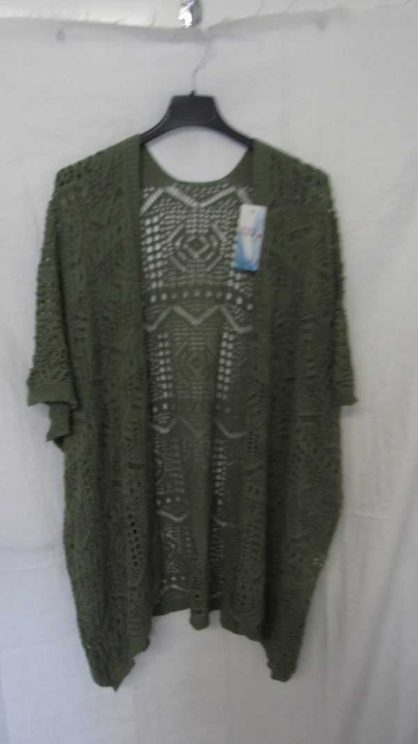 New Ladies Khaki Lacy Open Cardigan One Size fits sizes 18 20 22
