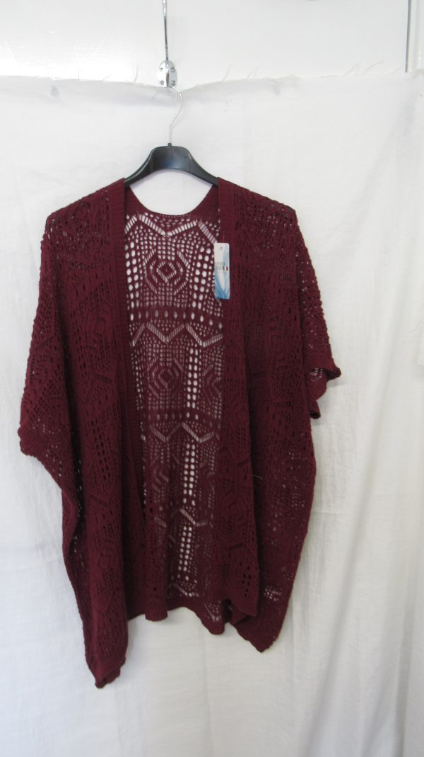 New Ladies Wine Lacy Open Cardigan One Size fits sizes 18 20 22 - Image 2