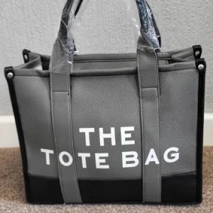 Grey with Black Large Tote Bag