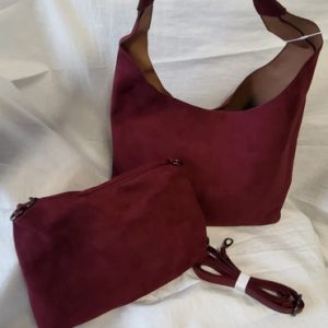Wine Burgundy Faux Suede Effect Hobo Bag in a Bag New
