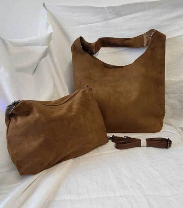 Brown Faux Suede Effect Hobo Bag in a Bag New