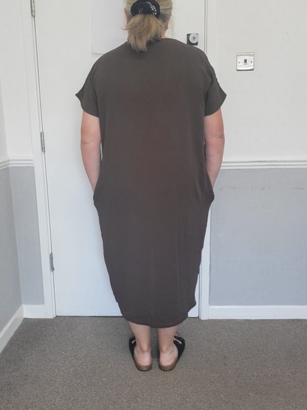 New Ladies V Neck Brown Plain Pocket Dress One Size Fits sizes 18 20 22 - Image 10