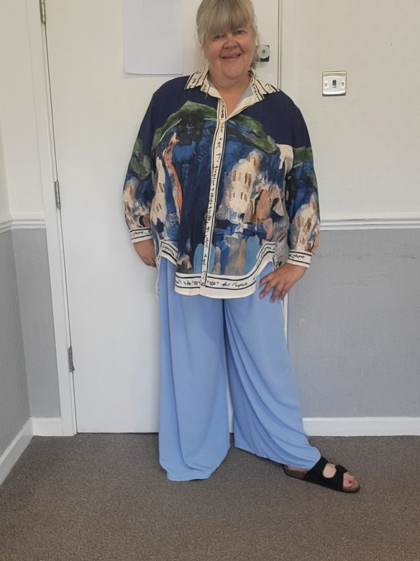 Pale Blue Wide Leg Trousers One size will fit sizes 18 20 22 - Image 8