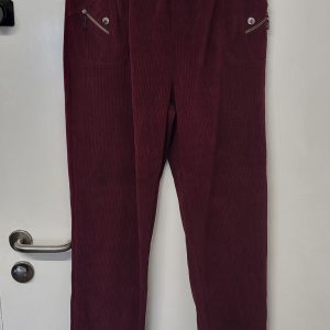 Cherry Berry Wine Full Length Cord Velvet Feel Trousers Size T6 UK 18