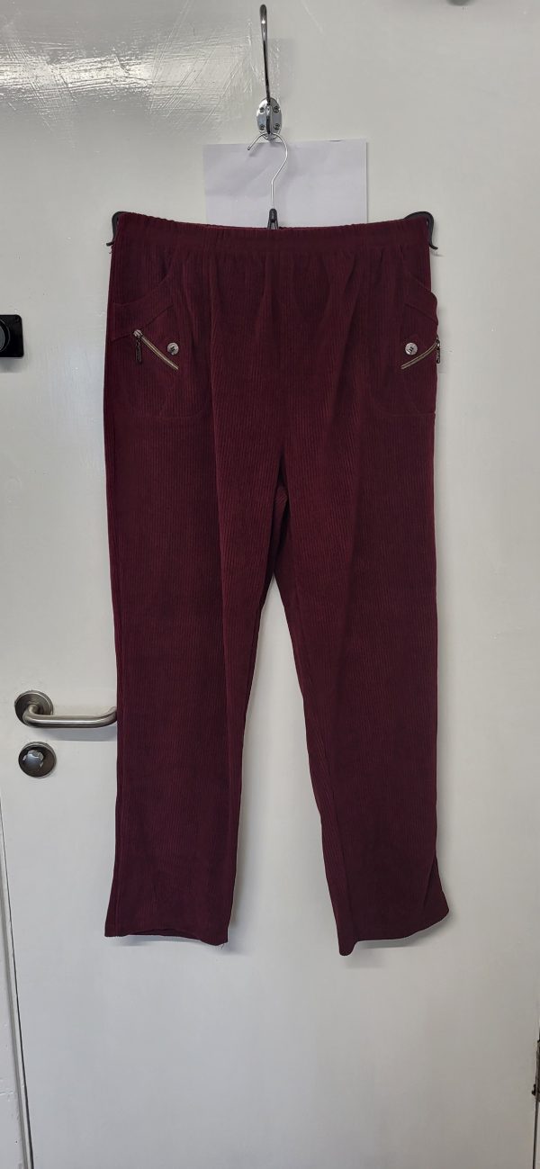 Cherry Berry Wine Full Length Cord Velvet Feel Trousers Size T8 UK 22