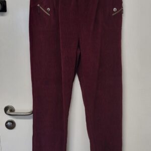 Cherry Berry Wine Full Length Cord Velvet Feel Trousers Size T4 UK 14