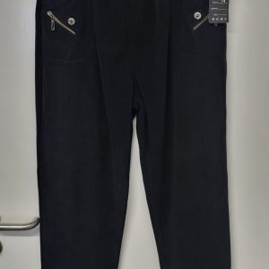Cherry Berry Black Full Length Cord Velvet Feel Trousers Size T2 UK 10
