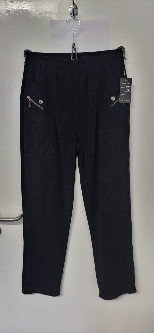 Cherry Berry Black Full Length Cord Velvet Feel Trousers Size T4 UK 14
