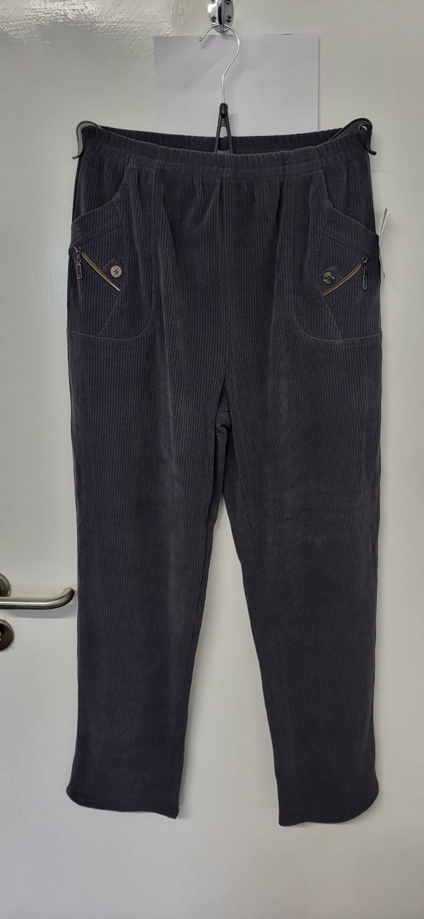 Cherry Berry Grey Full Length Cord Velvet Feel Trousers Size T7 UK 20