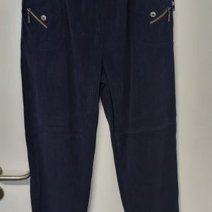 Cherry Berry Navy Blue Full Length Cord Velvet Feel Trousers Size T4 UK 14
