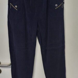 Cherry Berry Navy Blue Full Length Cord Velvet Feel Trousers Size T4 UK 14