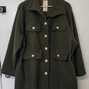 New Ladies Khaki Green Gold Button Shacket One Size fits sizes 18 20 22