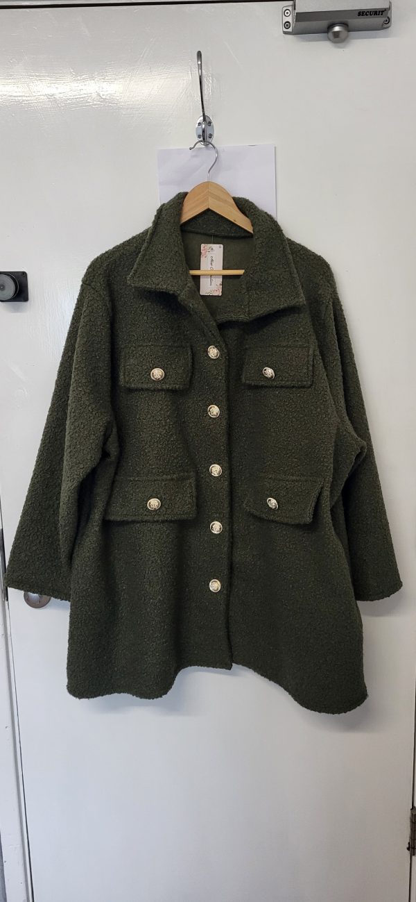 New Ladies Khaki Green Gold Button Shacket One Size fits sizes 18 20 22
