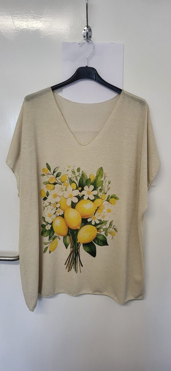 New Ladies Lemons V Neck Lightweight Jumper Top One Size fits sizes 18 20 22