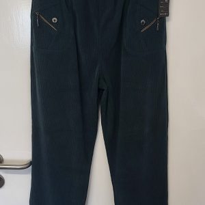 Cherry Berry Green Full Length Cord Velvet Feel Trousers Size T9 UK 24