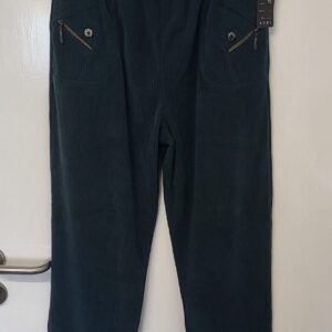 Cherry Berry Green Full Length Cord Velvet Feel Trousers Size T5 UK 16