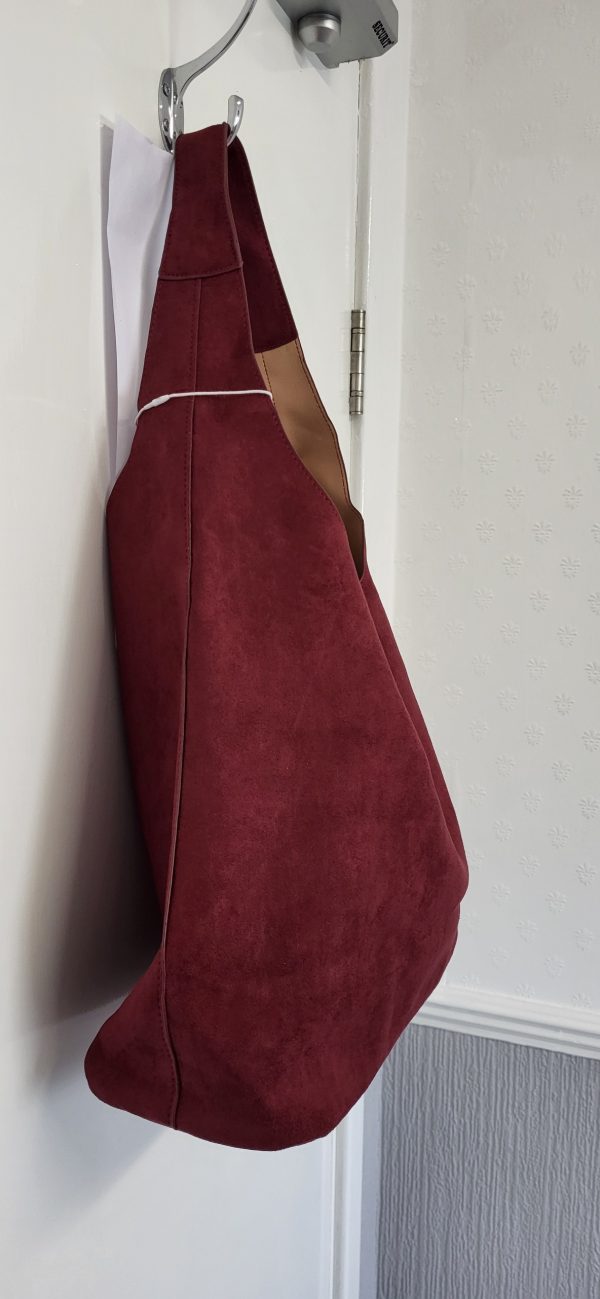 Wine Burgundy Faux Suede Effect Hobo Bag in a Bag New NON RETURNABLE - Image 4