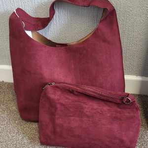 Wine Burgundy Faux Suede Effect Hobo Bag in a Bag New NON RETURNABLE