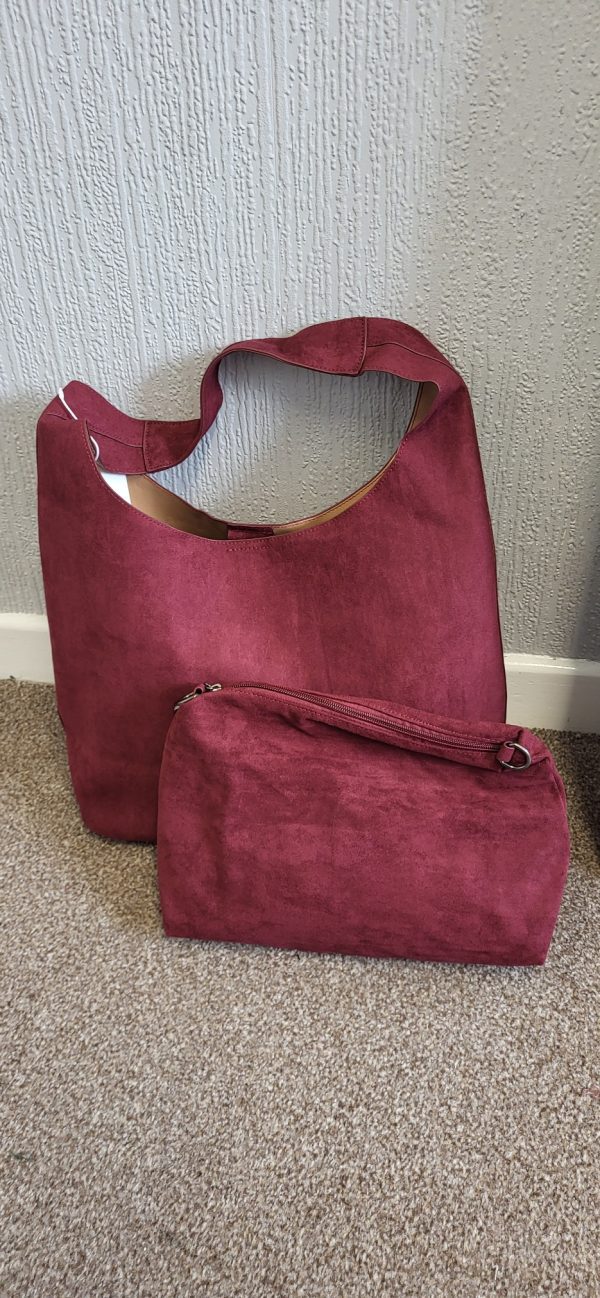 Wine Burgundy Faux Suede Effect Hobo Bag in a Bag New NON RETURNABLE