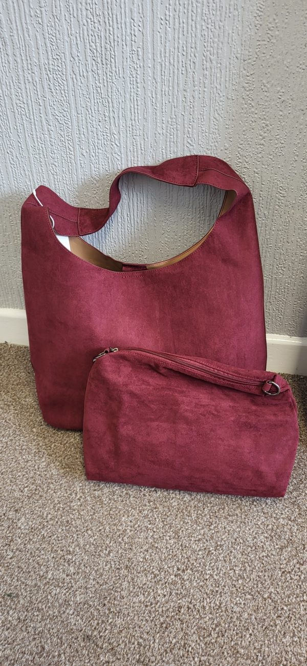 Wine Burgundy Faux Suede Effect Hobo Bag in a Bag New NON RETURNABLE - Image 3