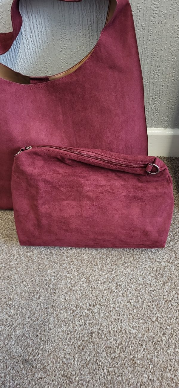 Wine Burgundy Faux Suede Effect Hobo Bag in a Bag New NON RETURNABLE - Image 2
