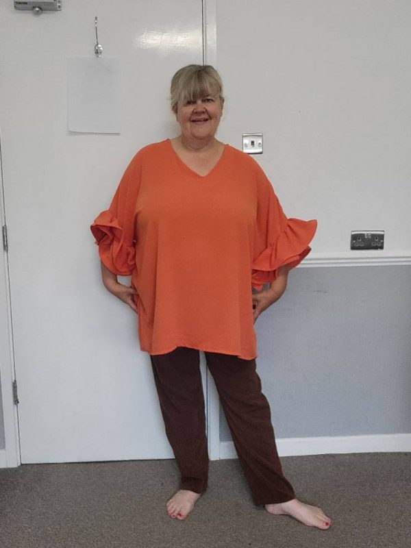 New Ladies Orange Frill Arm Tunic Plus Size Top One Size fits sizes 18 20 22 24 - Image 6