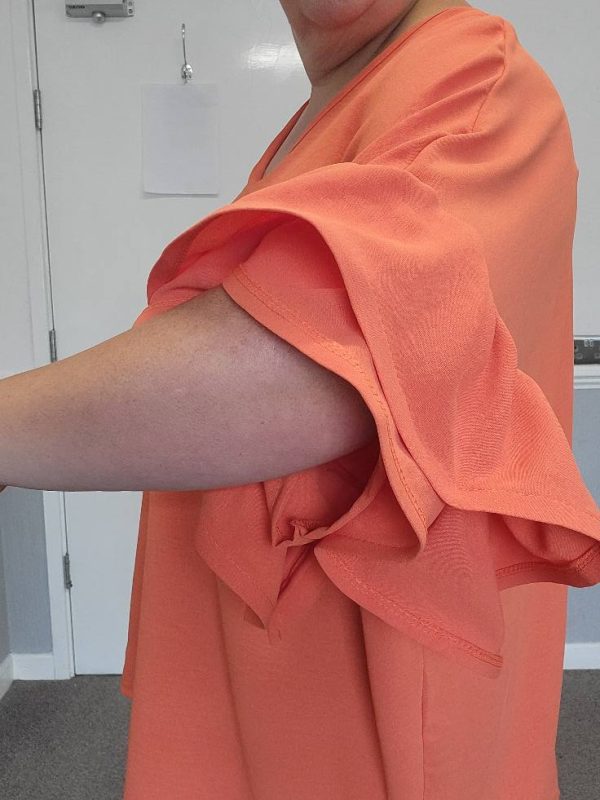 New Ladies Orange Frill Arm Tunic Plus Size Top One Size fits sizes 18 20 22 24 - Image 7