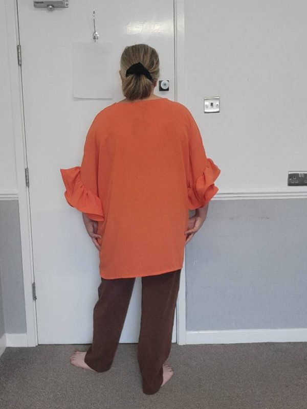 New Ladies Orange Frill Arm Tunic Plus Size Top One Size fits sizes 18 20 22 24 - Image 8