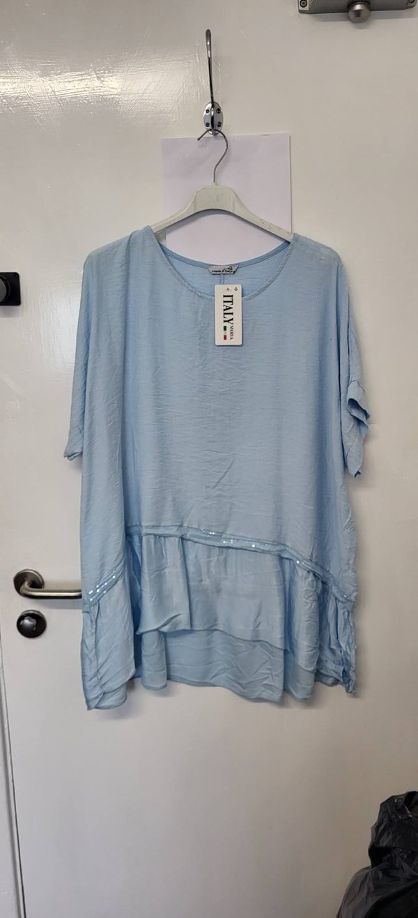 New Ladies Light Blue Tunic Top One Size fits sizes 16 18 20 22