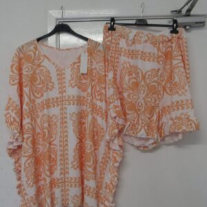 New Ladies Plus Size Orange Printed 2 Piece Co Ord Set With V Neck Top & Shorts One size fits sizes 18 20 22 Non RETURNABLE
